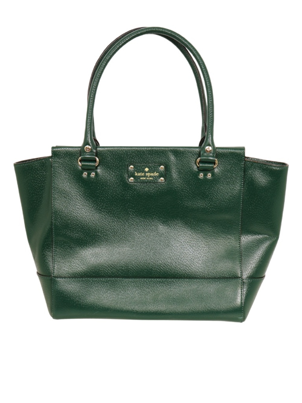 Kate Spade Green Leather Tote Bag Gold Hardware Large Shoulder Handbag